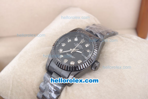 Rolex Datejust Oyster Perpetual Automatic Full PVD with Black Dial and Diamond Marking-Small Calendar - Click Image to Close